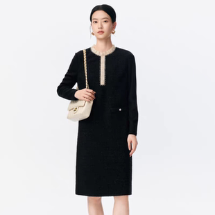 娜尔家商场同款2026春季新款花纱香颂中庭撞色时尚修身显瘦连衣裙