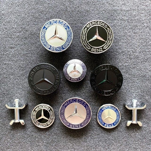 奔驰机盖标立标改平标黑蓝麦穗标改装AMG苹果树巴博斯引擎盖车标