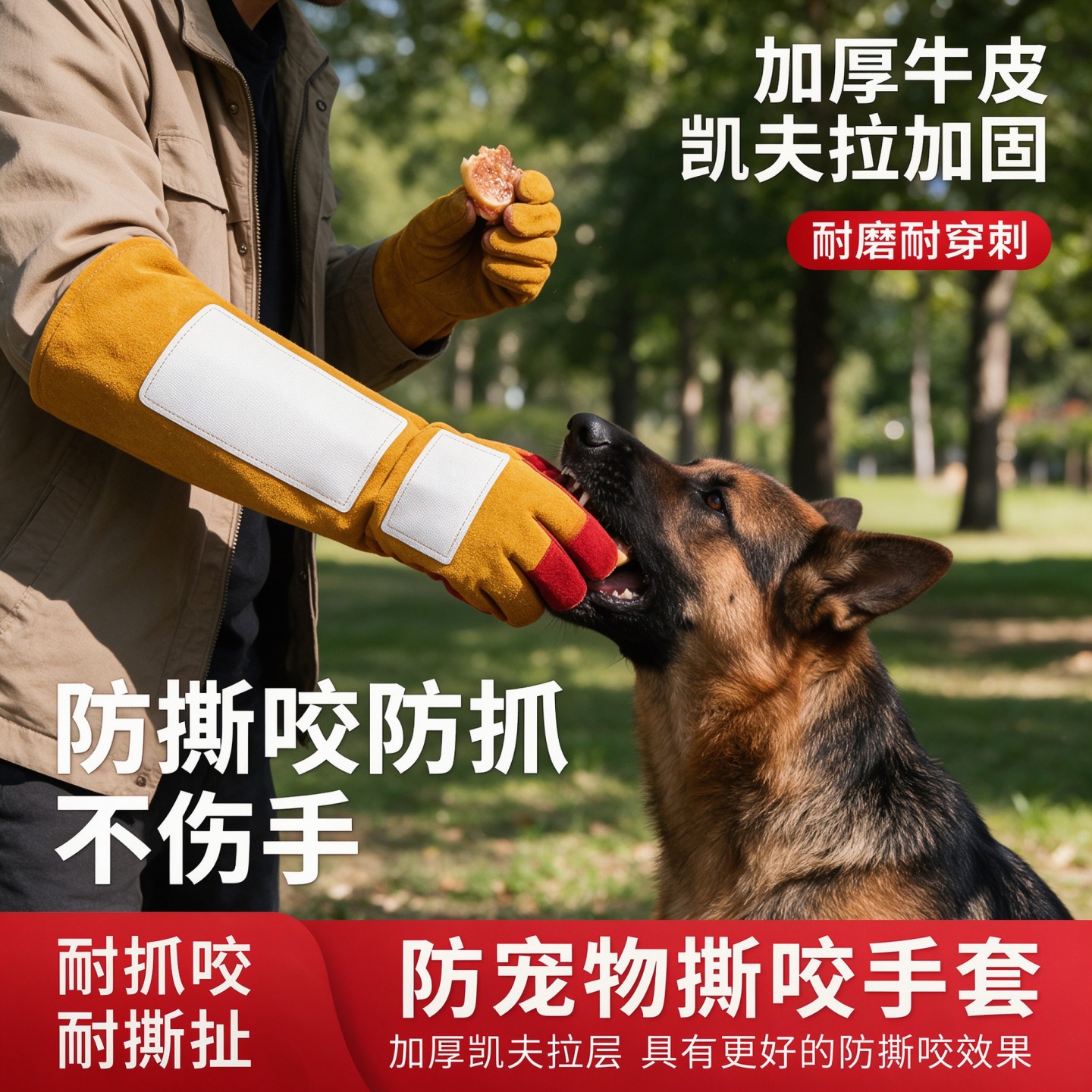 凯夫拉牛皮抓狗防咬手套加长款