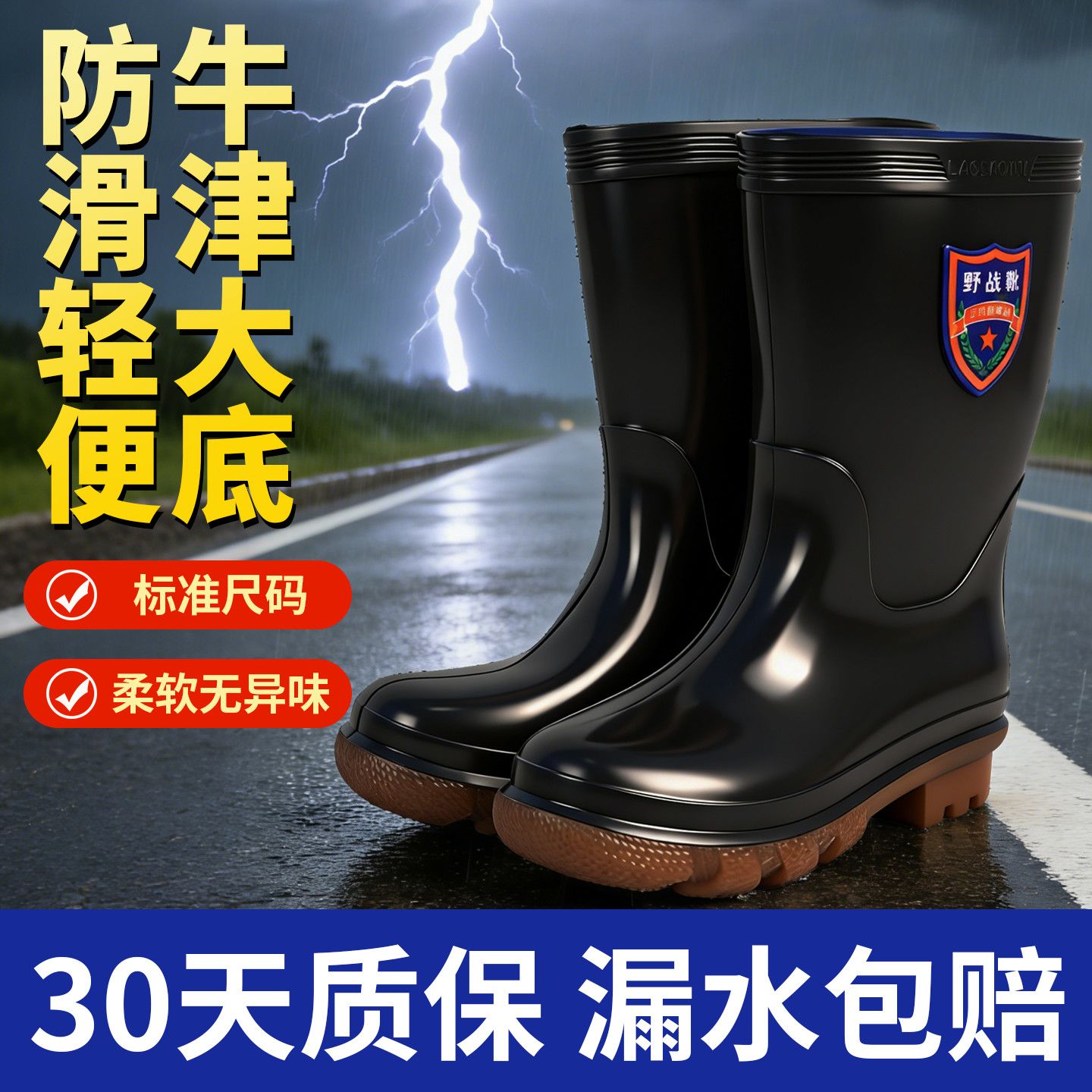 时尚雨鞋男款防滑防油高品质加厚雨靴工作胶鞋劳保洗车防水鞋水靴
