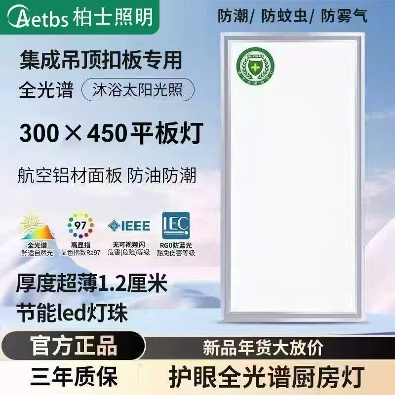 300x450集成吊顶灯LED厨卫灯30x45厨房灯铝扣板嵌入式面1.2cm超薄