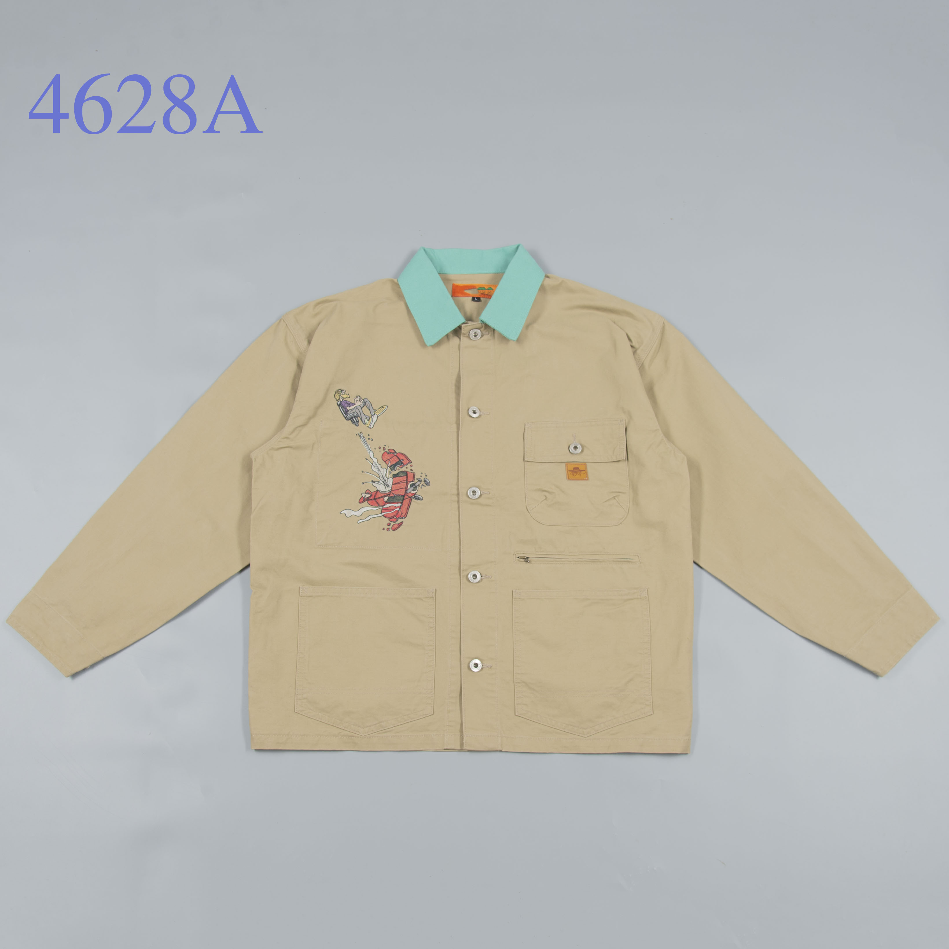 男装复古做旧撞色刺绣夹克