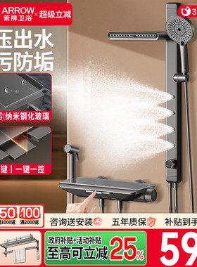 箭牌卫浴枪灰花洒套装极简无顶喷淋浴分体式小户型简易钢琴键花洒