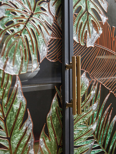 美式 复古入户玄关柜绿色彩绘玻璃门正对一体靠墙边柜子储物餐边柜