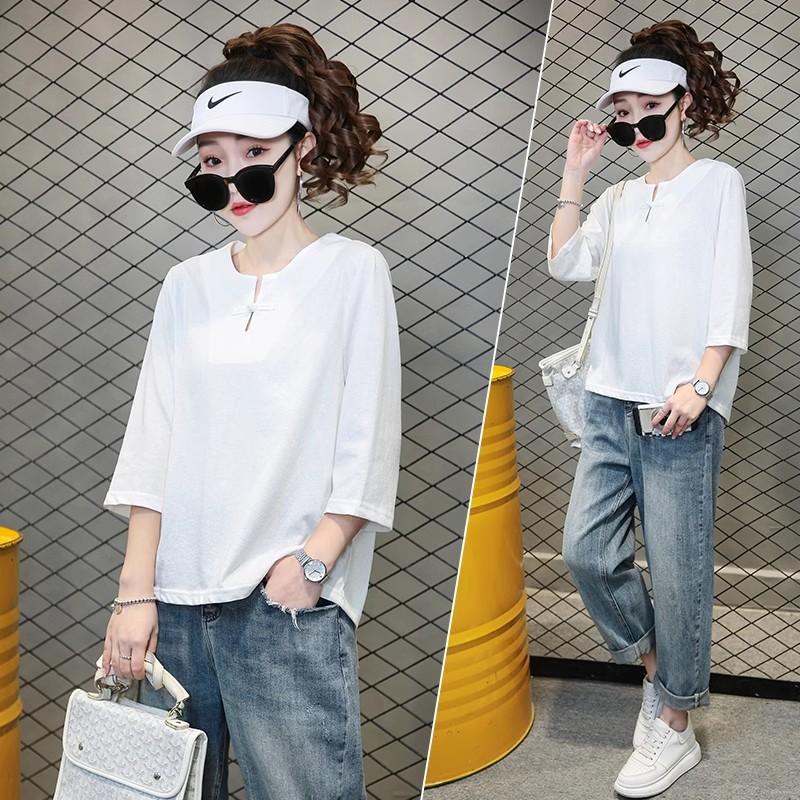 盘扣七分袖春秋季宽松新中式