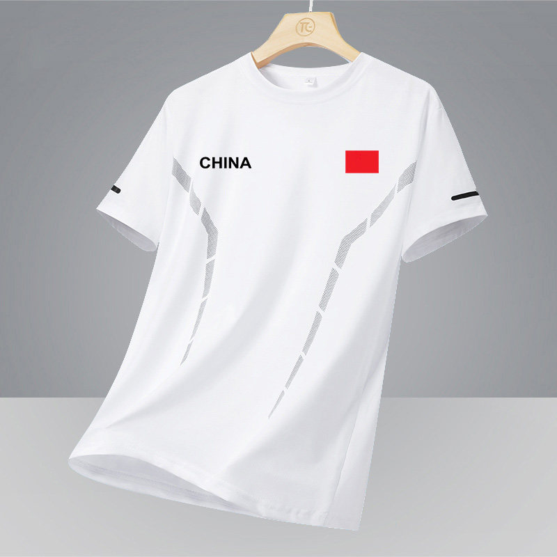 国家队冰丝速干短袖男运动t恤夏季户外健身训练羽毛球服透气上衣
