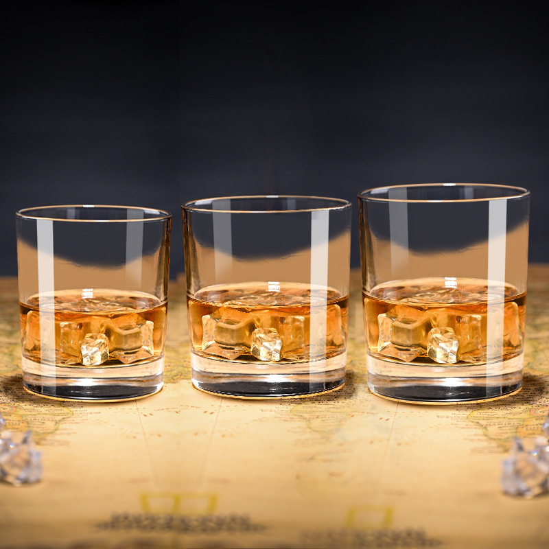 加厚底直身玻璃杯古典威士忌酒杯印LOGO洛克烈酒洋酒杯直筒啤酒杯