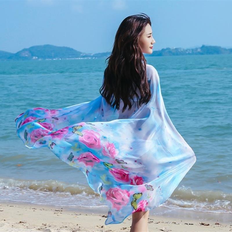 泳衣遮挡纱女款比基尼游泳衣外搭防晒罩衫纱巾夏沙滩披肩超大披纱