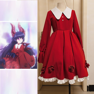 少女怪兽焦糖味cos赤石黑绘约会cosplay服装 红色连衣裙日常cos服