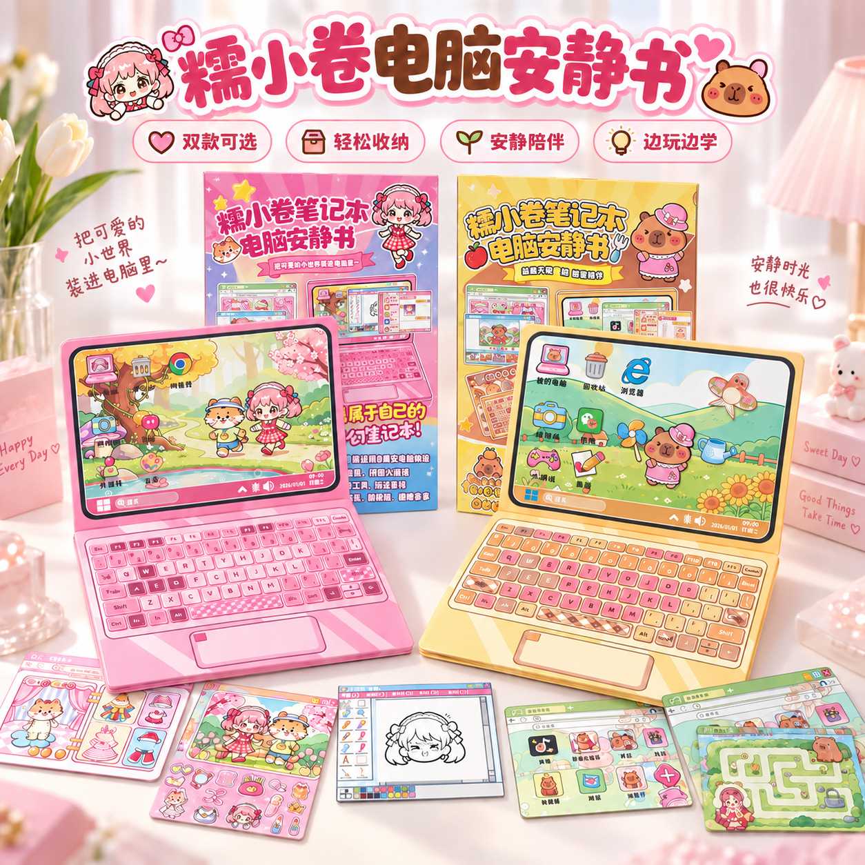 新款笔记本电脑安静书手工DIY材料包玩具儿童过家家创意换装贴纸