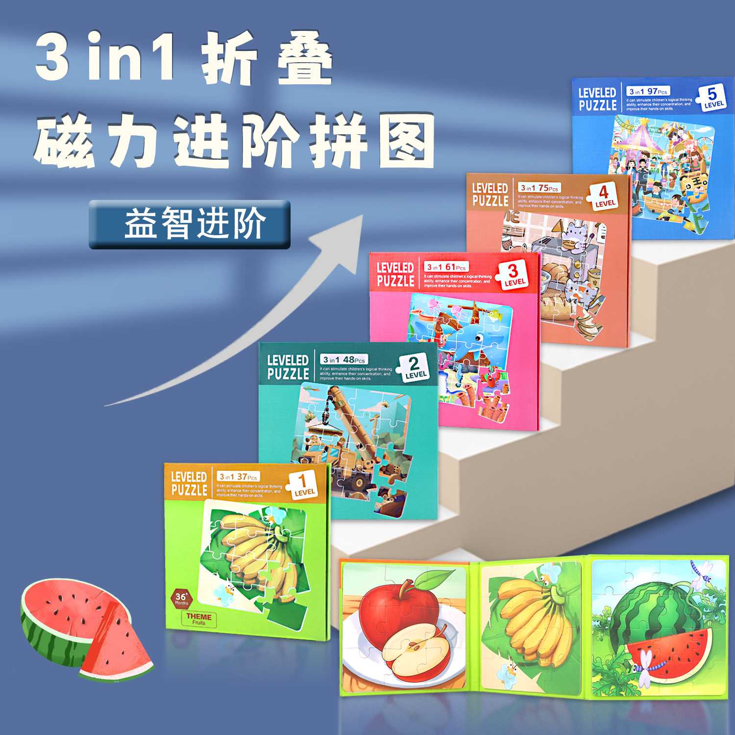 进阶式磁力拼图儿童折叠磁性书本幼儿园宝宝男女孩玩具早教益智