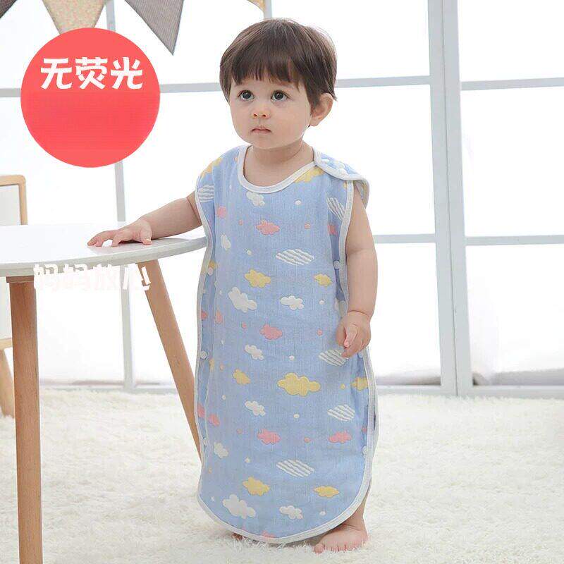 薄款夏天宝宝纱布连体无袖睡衣春秋婴儿空调房背心睡袋儿童防踢被