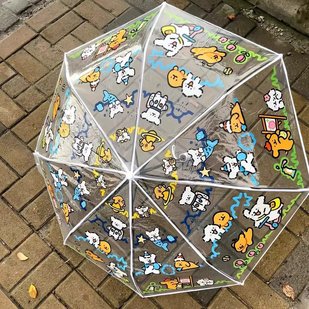 线条小狗雨伞透明三折伞全自动高颜值可爱学生雨晴两用遮阳送人