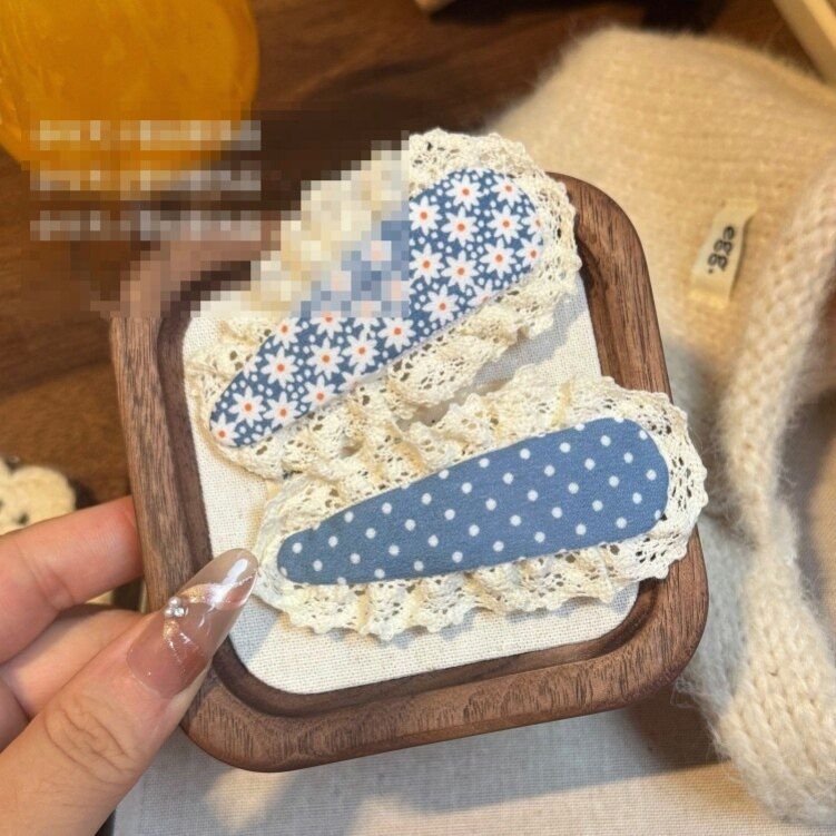 红色系格纹圆点蕾丝花边掰掰夹少女时尚百搭碎发夹甜美刘海夹发饰