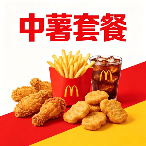 麦当劳中薯条可乐中薯两件套鸡翅