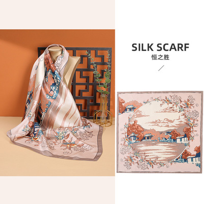 桑蚕丝丝巾真丝姑苏一景90春季法式复古大方巾女士防晒领巾腰带