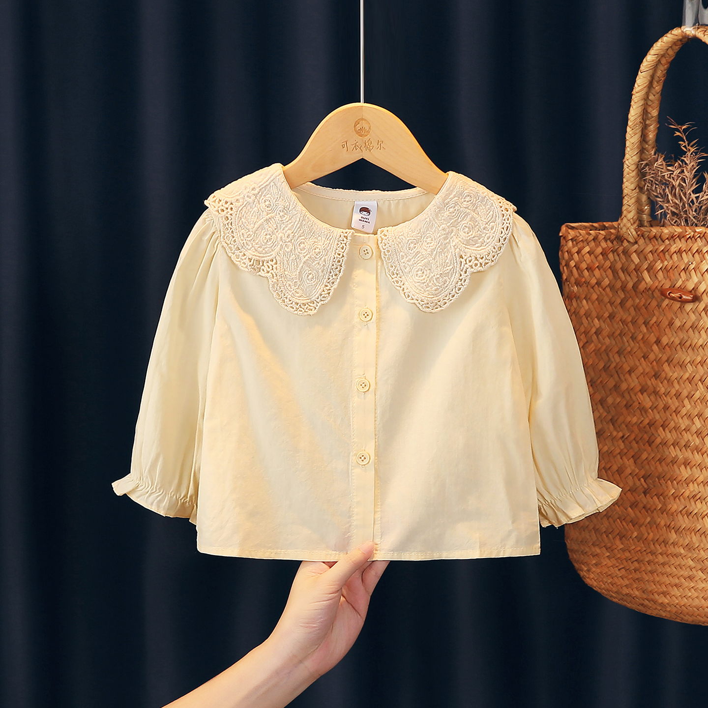 可衣棉尔纯棉韩版春秋娃娃领衬衫
