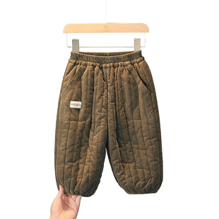 宝宝裤子冬季纯棉夹棉加厚男童休闲外穿女婴儿童保暖宽松灯芯绒裤