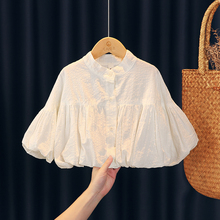 女童衬衫长袖2025新款女孩公主洋气时髦儿童衬衣宝宝白色纯棉上衣