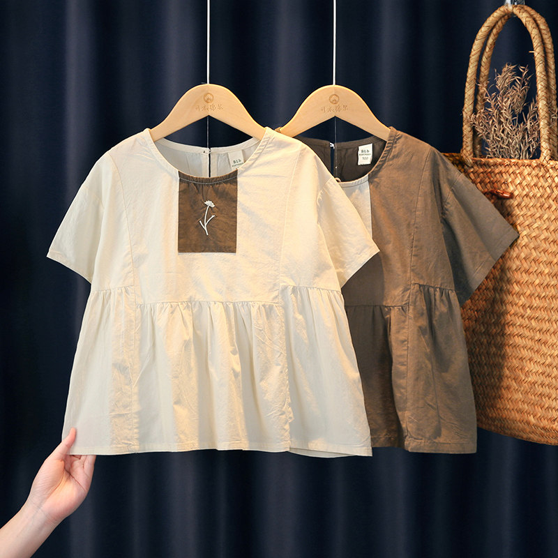 女童衬衫短袖夏季2026新款法式娃娃衫小女孩宽松纯棉衬衫儿童上衣