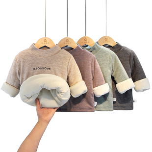 宝宝加绒打底衫加棉加厚保暖上衣男童纯棉半高领长袖女婴儿打底衣