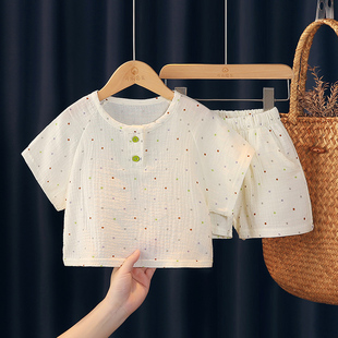 女童睡衣套装夏季2025新款儿童纯棉纱布短袖短裤宝宝居家服两件套