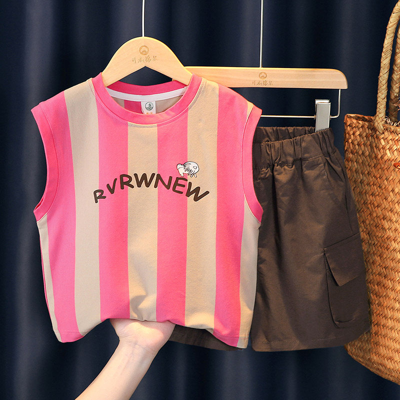 儿童无袖套装夏季薄款洋气2026新款男童纯棉背心短裤女宝宝两件套