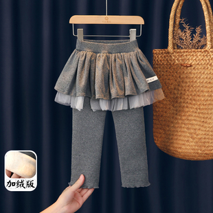 宝宝纯棉裙裤 女童加绒打底裤 一体绒加厚儿童洋气长裤 冬季 2025新款