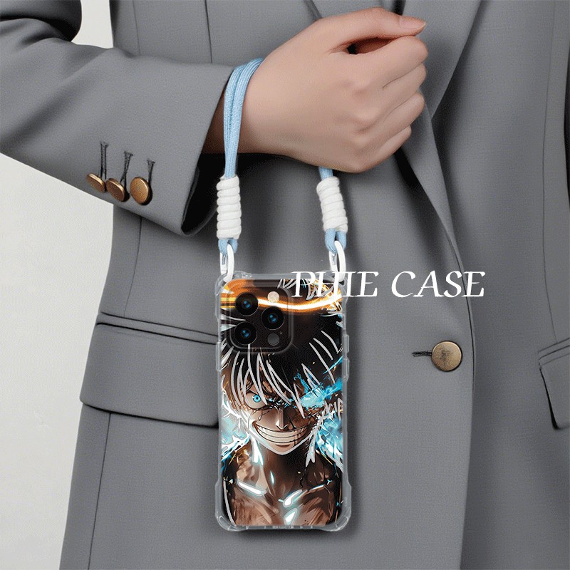 海贼王路飞17ProMax适用iPhone14防摔15plus手机壳软荣耀MAGIC8四角开孔13透明苹果16斜挎手腕挂绳s30卡通a58