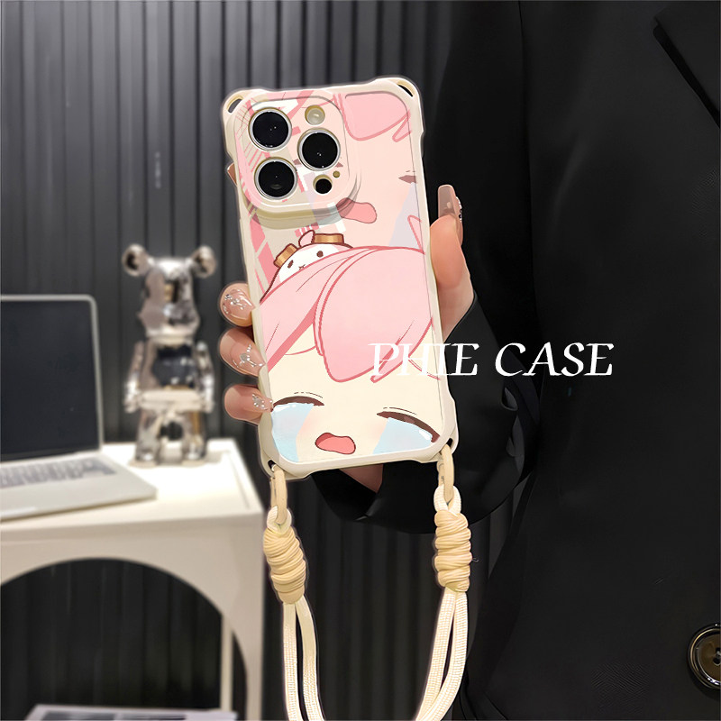 iPhone16e斜挎手腕挂绳苹果13四角开孔17ProMax哭泣永雏塔菲华为Mate80适用防摔15plus手机壳软14卡通VIVOs50