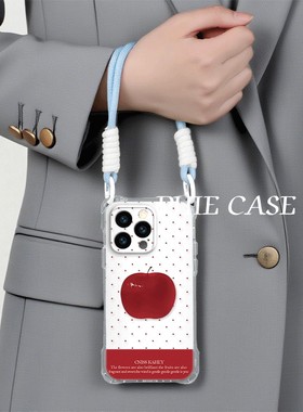波点红色苹果13斜挎手腕挂绳12ProMax适用iPhone16防摔真我gt7pro透明15plus手机壳软红米note14四角开孔创意