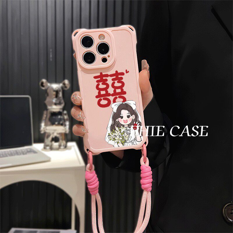 一加13斜挎适用防摔12ProMax手腕挂绳华为Mate70喜字结婚情侣女iPhone16透明15手机壳软苹果14plus四角开孔a5