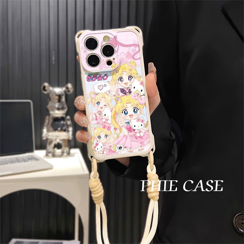 VIVOIQOO13比耶美少女战士iQOOz9透明苹果16斜挎手腕挂绳14防摔15plus手机壳软12ProMax适用iPhone17四角开孔