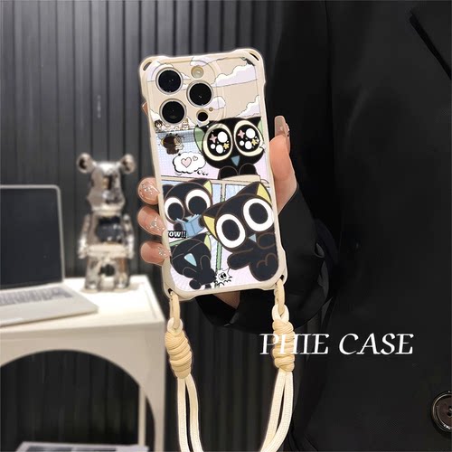 15plus手机壳软12ProMax适用大眼罗小黑战记小米17四角开孔iPhone13透明苹果16斜挎手腕挂绳14防摔荣耀MAGIC8