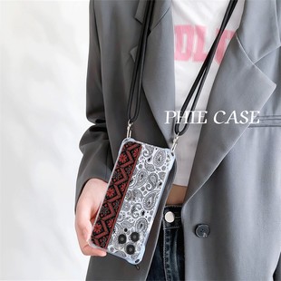 iPhone16plus手机壳软14四角开孔苹果13斜挎手腕挂绳12防摔OPPOFindx8透明15ProMax适用x200创意郭煌图案s17t