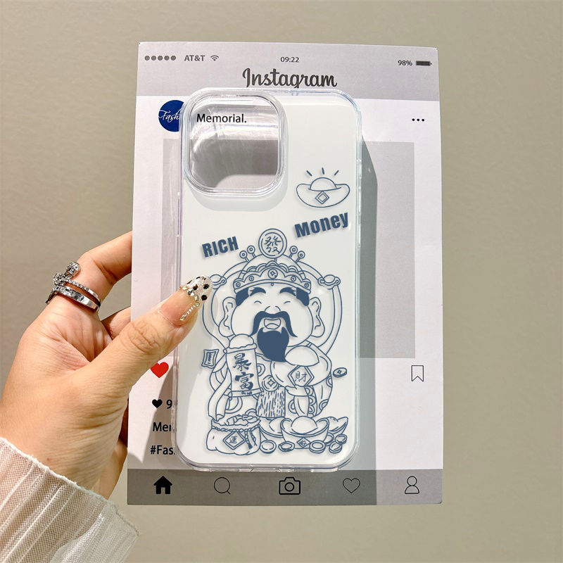 iPhone13线条财神小米17手机壳硬16ProMax中国风红米TURBO5带挂绳15适用苹果14Plus大孔荣耀500创意VIVOx200s