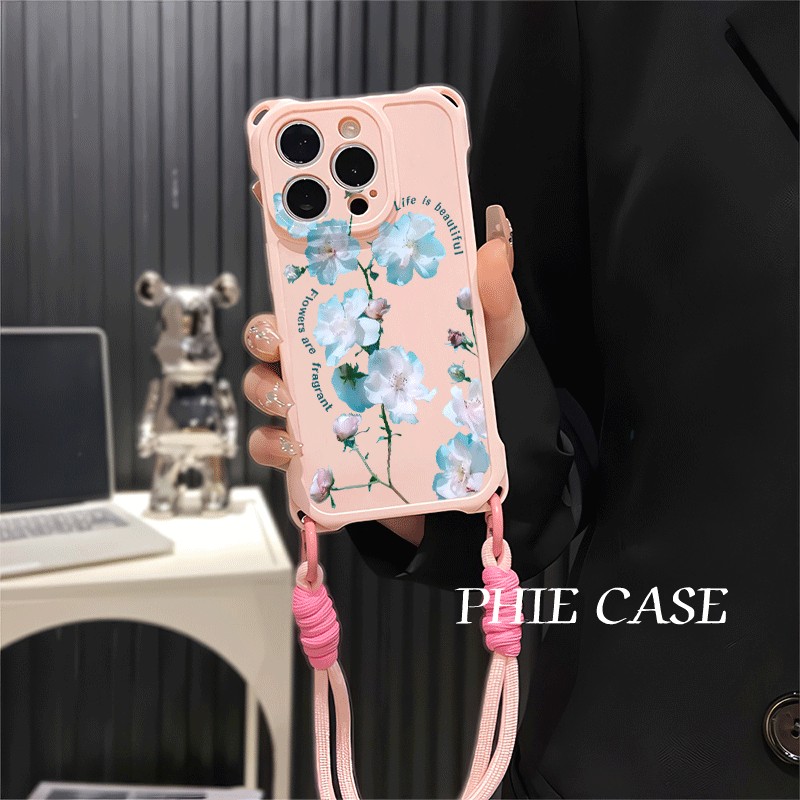 16plus手机壳软14四角开孔苹果15防摔透明iPhone13斜挎手腕挂绳12ProMax适用红米TURBO4ins风创意花s30少女心