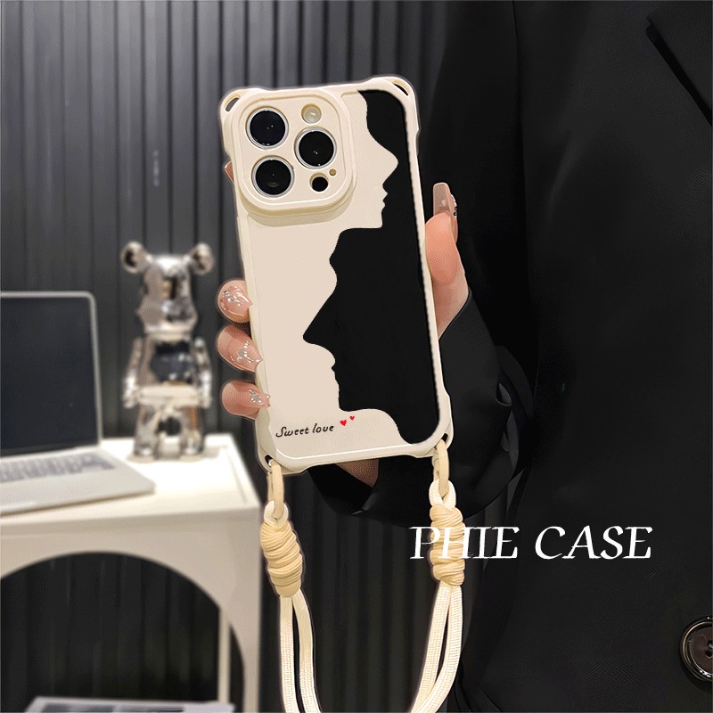 红米note14抽象几何白壳四角开孔苹果13斜挎手腕挂绳12ProMax适用iPhone16防摔VIVOx200透明15plus手机壳软11