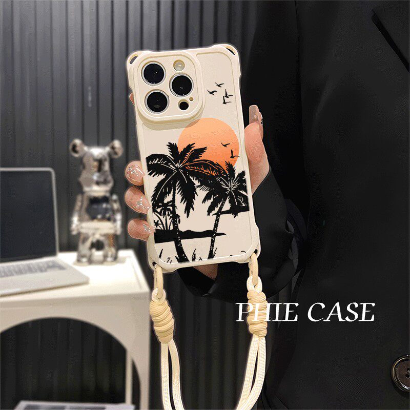 红米note15pro手机壳软iPhone13透明16plus斜挎手腕挂绳苹果12ProMax适用Findx8防摔创意椰树14四角开孔欧式