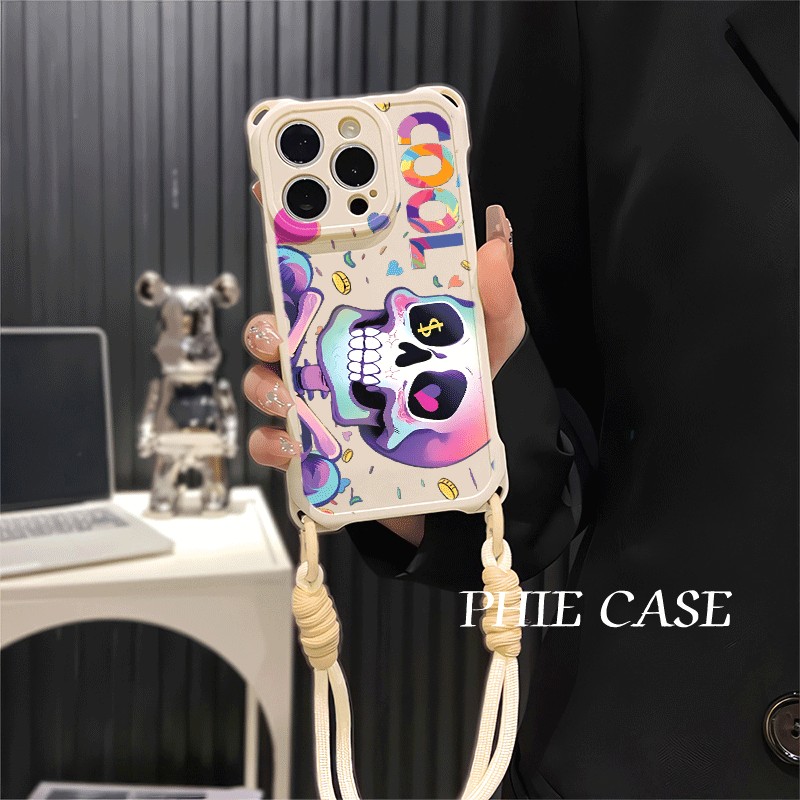 红米note14彩色骷髅四角华为Mate60开孔苹果13斜挎手腕挂绳12ProMax适用iPhone16防摔透明15plus手机壳软x200