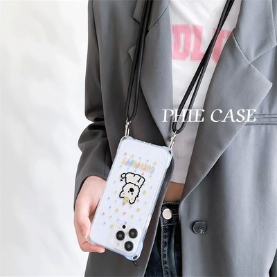 iPhone12适用防摔透明15plus手机壳软16斜挎手腕挂绳苹果14波点西高地荣耀300四角开孔13ProMax小清新红米k80