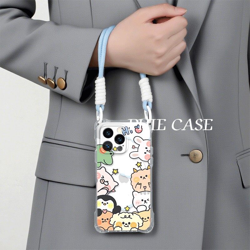 荣耀MAGIC7可爱星星动物苹果14四角开孔iPhone13斜挎手腕挂绳12ProMax适用16透明15plus手机壳软a58x卡通防摔