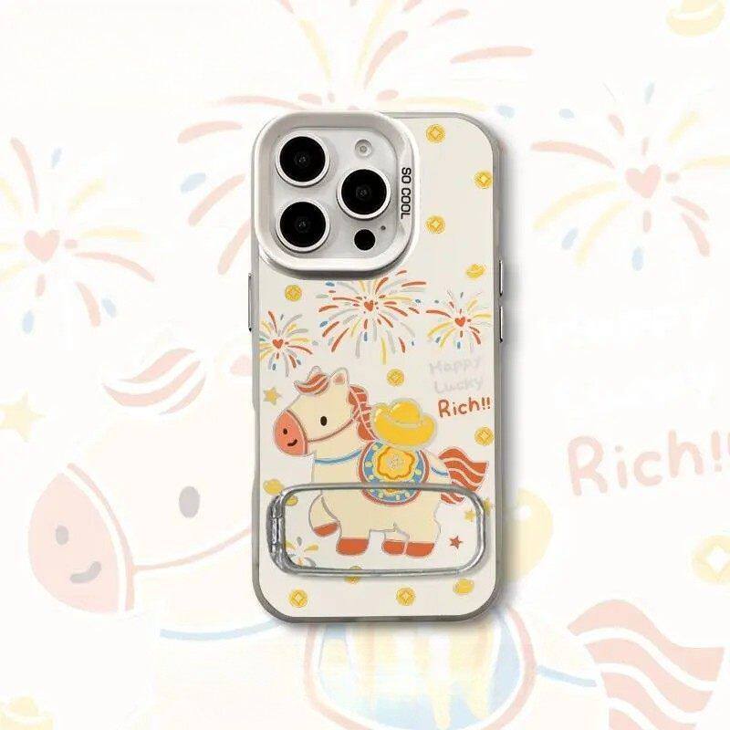 华为NOVA15彩银14plus硬苹果13带镜子支架12pmins风小米CIVI5PRO烟花小马iPhone17手机壳16ProMax适用荣耀500