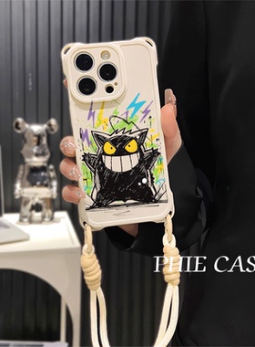 iPhone14防摔15plus手机壳软12ProMax适用iqooz9高级感涂鸦耿鬼17四角开孔华为NOVA13透明苹果16斜挎手腕挂绳