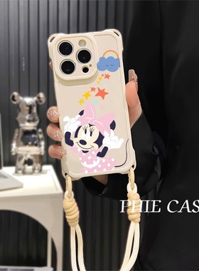iPhone14彩虹米妮四角开孔苹果13斜挎手腕挂绳12ProMax适用16防摔荣耀300透明15plus手机壳软红米k80可爱x200
