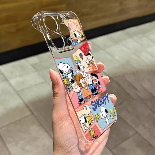 iPhone13硬透明苹果15创意可爱华为PURA90动画史努比带支架适用苹果14PLUS超薄16高级感手机壳17ProMax无边框