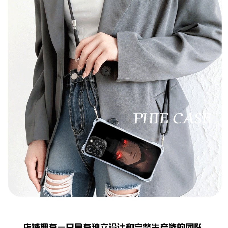 潮酷宇智波鼬15plus手机壳软14四角开孔iPhone13斜挎苹果16透明手腕挂绳12ProMax适用荣耀x70i防摔k60动漫s30