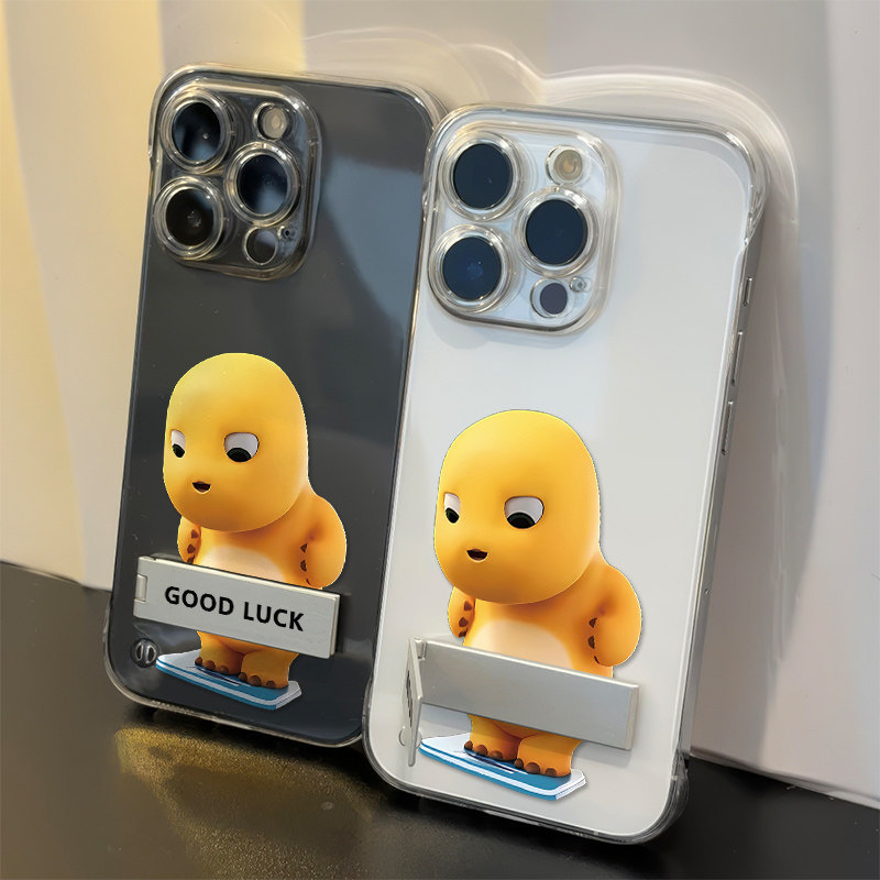 iPhone13硬透明苹果16卡通带支架适用苹果14PLUS超薄VIVOIQOO15高级感手机壳小米17ProMax无边框可爱称重奶龙