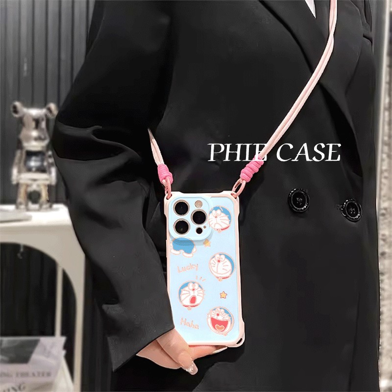 iPhone16防摔透明15plus手机壳软14爱心多啦a梦VIVOs30四角开孔苹果13斜挎手腕挂绳12ProMax适用荣耀x70o卡通