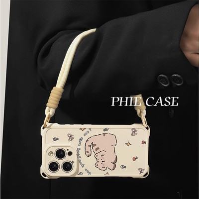 蝴蝶结可爱猫a6透明苹果16斜挎手腕挂绳17ProMax适用iPhone14plus防摔红米note15手机壳软12四角开孔13少女心